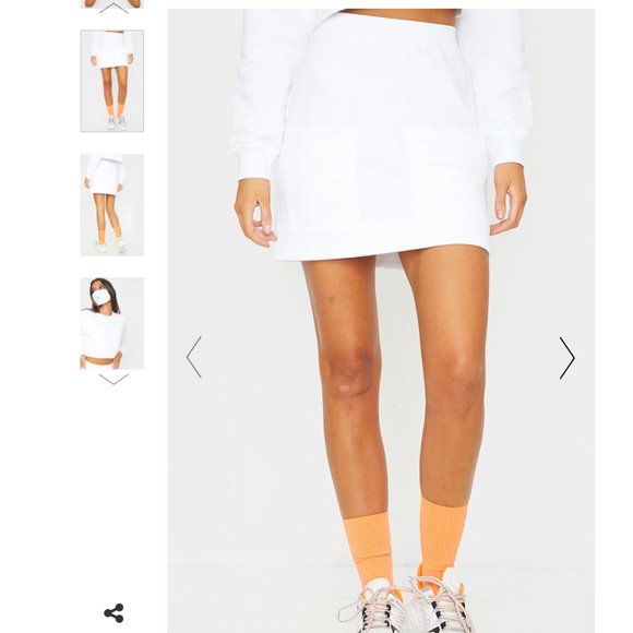 WHITE POCKET DETAIL High Waisted SWEAT MINI SKIRT - Picture 3 of 4
